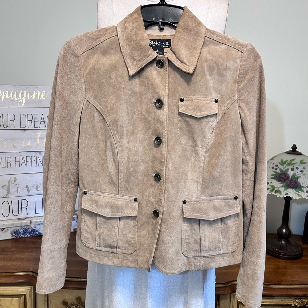 Style & Co. Tan Suede Button Front Jacket
